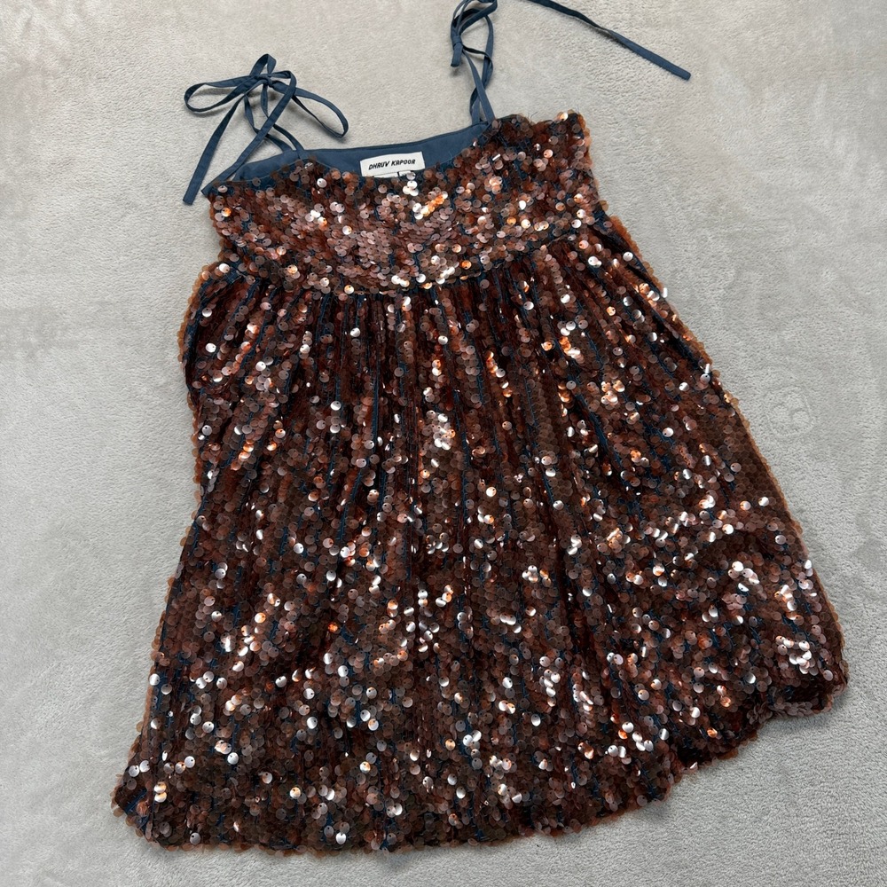 Anthropologie Dhruv Kapoor Shirt Women's XXS Sequin Camisole Top Brown Tie Strap